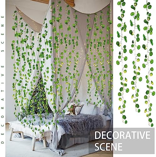 15 Pcs 6.6 ft Fake Vines with Lights for Bedroom 300 LED, Eucalyptus Leaf - Image 5