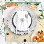 Dandat 24 Pcs Charger Plate Bulk 13'' Floral Reef Plates with Napkin Ring 12 Plastic Dinner Charger Plate 12 Flower Napkin Holder for Table Setting Wedding Party (Silver) - Image 4