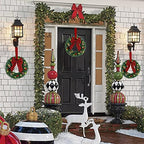 ATDAWN 3 Pack Mini Christmas Wreath, Lighted Christmas Front Door Wreath, Xmas Wreath for Holiday Christmas Party Decorations (Plaid Bow) - Image 4