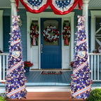 HMASYO 4th of July Decorations 6 FT Pop Up Patriotic Tinsel Tree with 100 Timer Lights – USA 250th Anniversary Decorations Merchandise Collapsible Pencil Tree for Home Office Decorations - Image 4