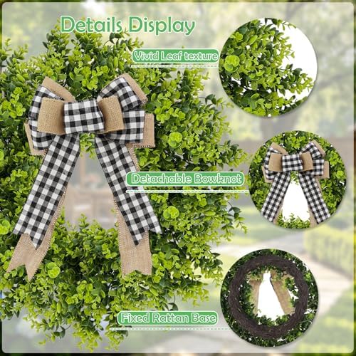 28'' Boxwood Wreath for Front Door, Spring Wreaths for Outdoor Indoor Decor - Image 3