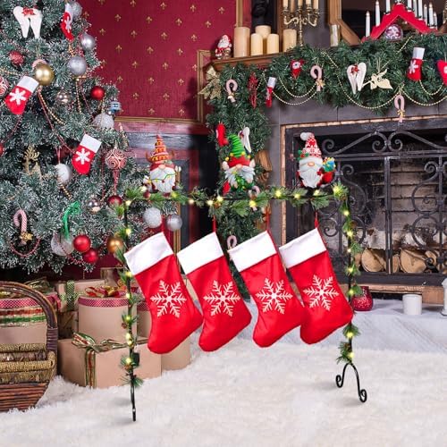Sliner Christmas Stocking Holder with 12 Detachable Hooks 39.8 in Metal Stocking Holder Stand with String Lights, Freestanding Hangers Racks for Floor Fireplace Living Room(Reindeer) - Image 3