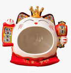 EatingBiting 7.9" Japanese Ceramics Maneki Neko Crown Cat Big Mouth Ornament Collectible Figurine Storage Box Decoration Art Sculpture Home Decor Decorative Beckoning Cat for Business Opening by EatingBiting