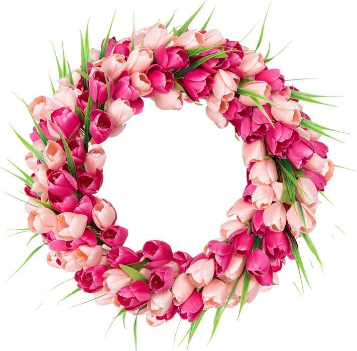 Yawwind Valentines Day Wreaths for Front Door 20 Inch Valentine Door Wreath Valentine's Wreaths Tulip Wreath with Red Pink Artificial Tulip Flowers for Holiday Outside Indoor Window Wall - Image 6