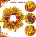 GLLBTPT 20in Fall Wreath Full Handcrafted Autumn Front Door Wreath with Pumpkins Maple Leaves Berries for Halloween Thanksgiving Harvest Decoration (Maple Leaf) - Image 4