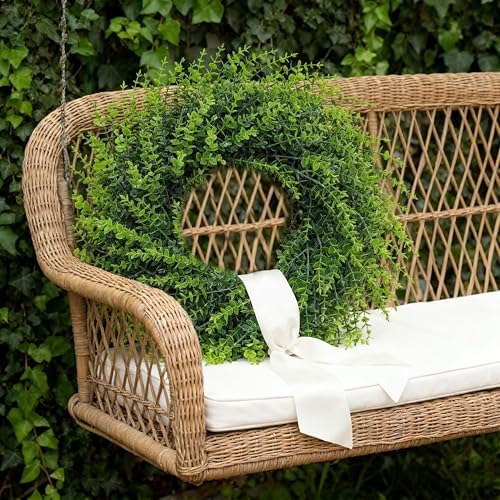 26''Large Artificial Boxwood Wreath for Front Door, All Year Round Greenery Wreath Home Decor Artificial Spring Summer Greenery Hanging for Wall Farmhouse Wedding Indoor Outdoor Decor(Include Ribbon) - Image 5