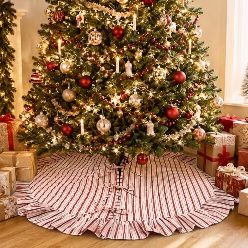 Thenshop 48 Inch Christmas Tree Skirt, Ruffle Quilted Stripe Tree Skirt - Image 6