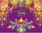 10x8ft Diwali Backdrop Fabric Purple Happy Diwali Festival of Lights Photography Background Extra Large Banner Room Decor - Image 4