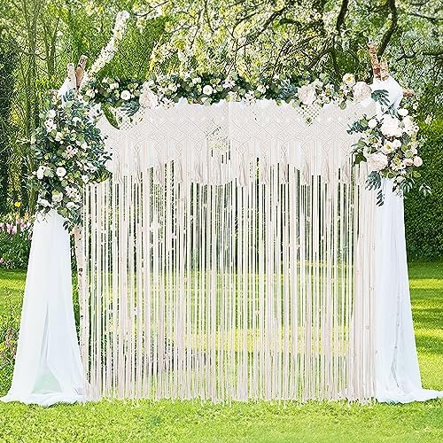 BECHAEO Boho Macrame Beaded Curtain with Tassels, White 1 Panel 35" x 79" - Image 7