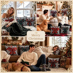 Frienda 4 Pcs Christmas Throw Pillows Cover 20"x20" Checkered Velvet Bow - Image 5