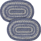 VHC Brands Farmhouse Great Falls Blue Table Placemat Blue White Jute Blend Oval Set of 2 12x18 Inches by VHCBrands