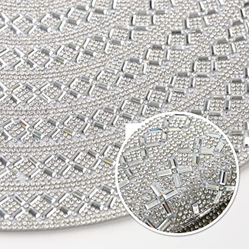 15" Round Rhinestone Placemat - Silver Glass X Pattern - Image 3