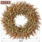 32"Artificial Eucalyptus Wreath with Seed for Front Door Decor(Fall Orange) - Image 6
