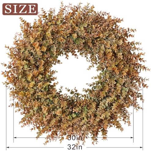 32"Artificial Eucalyptus Wreath with Seed for Front Door Decor(Fall Orange) - Image 6