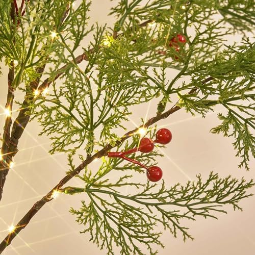 Birchlitland Christmas Garland with Lights Cadar Lighted Garland Battery Operated with Timer or USB Light 6FT 80 LED Fairy Lights, Faux Vine with Lights for Mantel Fireplace and Holiday Decor - Image 2