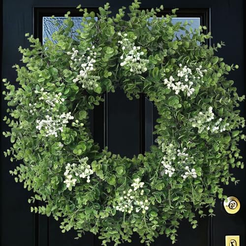 26'' Large Boxwood Wreath for Front Door Artificial Spring Wreath Boxwood Leaves Greenery Outdoor Door Wreaths for Porch Window Home Farmhouse Wall Decor Green Year Round Indoor Outdoor All Seasons by Unknown