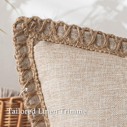 MIULEE Set of 2 Rustic Linen Burlap Throw Pillow Covers 18x18 Champagne - Image 7