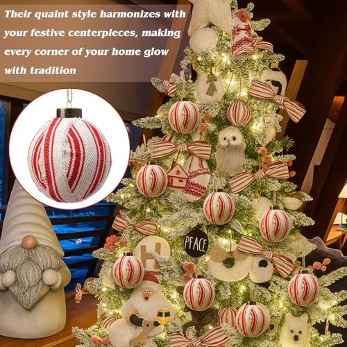 Gemscream 12 Pcs Red and White Striped Christmas Ornament Balls 3.15 Inch - Image 4