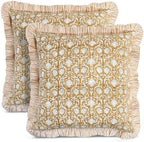 CPC Block Print Ruffle Throw Pillow Cover Mustard Regal 18"x18", Pack of 2 by COTTONPRINTCLUB