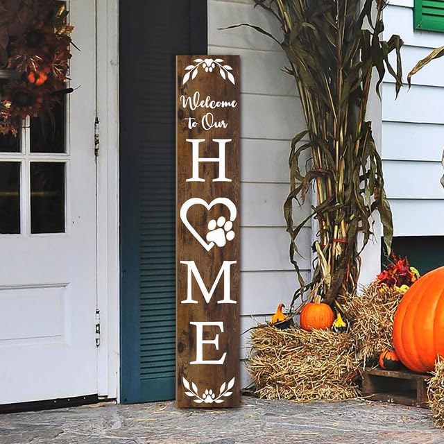 FemiaD Welcome To Our Home Sign For Front Porch Standing 8x48inch Wooden Dog Paw Welcome Sign Large Farmhouse Rustic Outdoor Tall Vertical Porch Sign for Home Front Door Wall Decor - Image 4