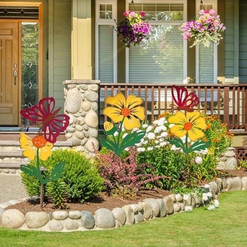 3-Pack Metal Flowers for Outside, 30-Inch Metal Yard Art - Image 4