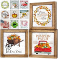Set of 3 Rustic Wood Frames for Shelf, Mantel or Tiered Tray Decor - 36 Interchangeable Seasonal Home Signs for 4 Seasons & Holidays, 7x7 in by PARALLELDECOR