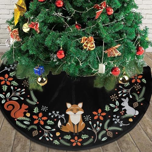 48 Inch Christmas Tree Skirt, Black Woodland Animals by WOODLANDWREATH