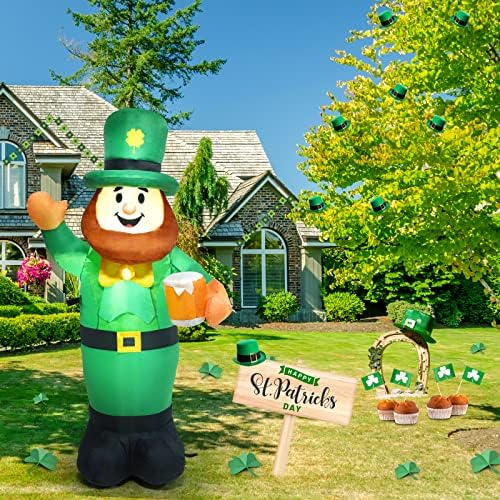4 Ft Inflatable St Patricks Day Leprechaun Lighted Blow Up Shamrock Outdoor Yard Decoration with LED Light for Yard Garden Lawn Holiday by SHDEJTG