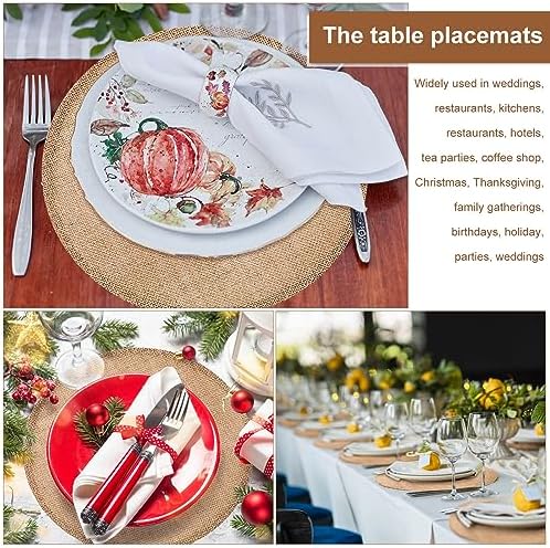 Yunlly Set of 48 Burlap Placemats Bulk 15 in Round Woven Placemat, Brown - Image 6