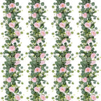 TOCHGREEN 4 Pack Artificial Eucalyptus Flower Garland with Pink Roses by TOCHGREEN