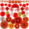 45 Pcs Chinese Lunar New Year Decorations, 2026 Year of the Horse Red Paper Fans Lanterns Lunar Horse Banner Fu Character Window Stickers Luck Hanging Ornaments Vietnamese Tet Party Supplies by Unknown