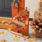 Glitzhome 30" H Farmhouse Wooden Pumpkin Sign with Wreath, Rustic Welcome Fall Porch Sign Standing Decor for Fall Harvest Autumn Thanksgiving Home or Yard - Image 5