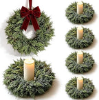 6 Pcs Mini Christmas Candle Ring Wreaths Artificial Pillar Candle Holder Wreath Frosted Cypress Foliage Greenery Wreath for Rustic Farmhouse Xmas Winter Holiday Table Wall Window Decor by Unknown