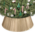 ELYKEN Gold Christmas Tree Collar, 33 Inch Woven Xmas Tree Skirt Cord Cut-Out - Protects Tree Base from Pets, Stylish Holiday Tree Skirt Alternative, Round Tree Ring for Christmas Tree Decor by ELYKEN