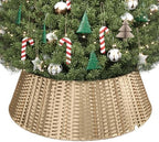 ELYKEN Gold Christmas Tree Collar, 33 Inch Woven Xmas Tree Skirt Cord Cut-Out - Protects Tree Base from Pets, Stylish Holiday Tree Skirt Alternative, Round Tree Ring for Christmas Tree Decor by ELYKEN