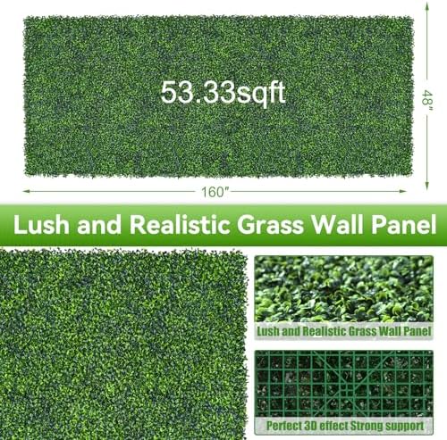 Artificial Boxwood Roll,48x160 in(54 sqft) UV-Anti Faux Ivy Grass Wall - Image 2