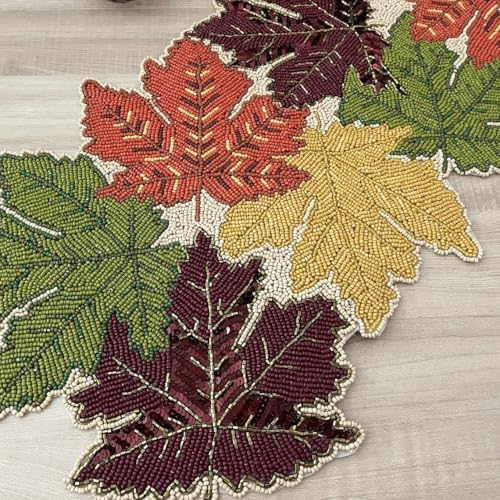 Enliven Handmade Maple Leaf Beaded Table Runner, 13x36 Inches Lightweight Decorative Table Runner, Perfect for Dining/Wedding/Party/Everyday Use & Easy to Clean, Elegant Beaded Runner (Multicolor) - Image 2
