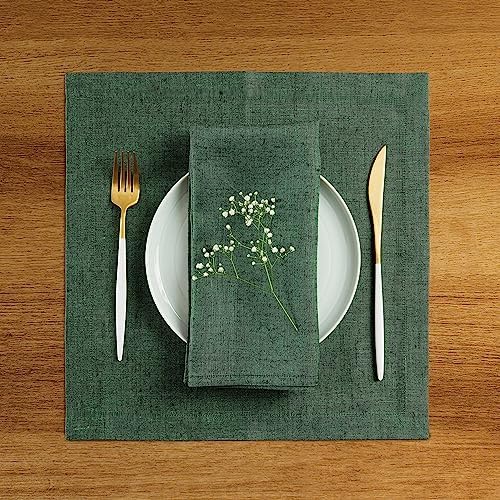 Solino Home 100% Pure Linen Placemats Green, Athena 14 x 14 in, Set of 4 - Image 2