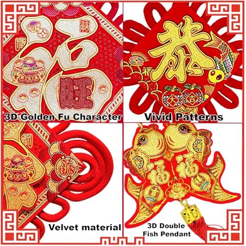 99 Pcs Chinese New Year Decorations 2026 Red Chinese Knot Set and Chinese Couplet with Chinese Knot Pendant Hanging Ornaments for Lunar New Year of The Horse Home Decor - Image 6