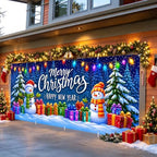 Christmas Garage Door Banner Mural - Merry Christmas Happy New Year Snowman Backdrop - Large 7x16ft Winter Holiday Outdoor Wall Decor - Durable Weatherproof Fabric Cover for Home Xmas Party - Image 4