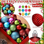 Lunmon 64 Pcs Neon Christmas Ball Ornaments Shiny Bright Multicolor Baubles - Image 4