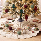 Thenshop 48 Inch Chunky Cable Knit Christmas Tree Skirt, Beige - Image 5