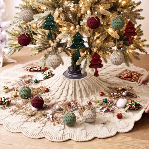 Thenshop 48 Inch Chunky Cable Knit Christmas Tree Skirt, Beige - Image 5
