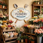 Vintage Metal Garden Sign, Decorative Wall Decor with Shovel & Rake Accents - "Market Fresh Flowers" Rustic Farmhouse Wall Art for Outdoor, Porch, Patio, 18.3" x 17.72" - Image 3