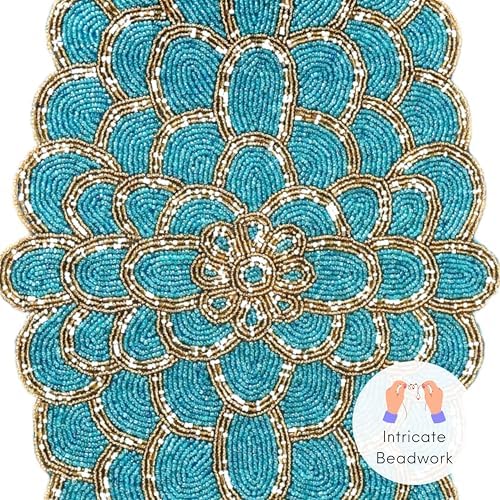 CLEENTABLE Beaded Table Runner, Blue & Gold, 13x36 - Image 6