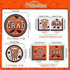 Graduation Party Supplies Dinnerware Set orange Disposable dinner paper plates dessert paper plates and Napkins for Congrats Grad Party Decorations, Serve 50 - Image 2