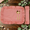 Whaline Vintage Red Cotton Placemats with Ruffle Stripe Kitchen Place Mats for Birthday Party Home Dining Table Decor, Set of 6, 14.5 x 19.7 in by Whaline