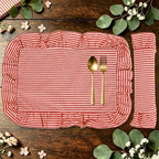 Whaline Vintage Red Cotton Placemats with Ruffle Stripe Kitchen Place Mats for Birthday Party Home Dining Table Decor, Set of 6, 14.5 x 19.7 in by Whaline
