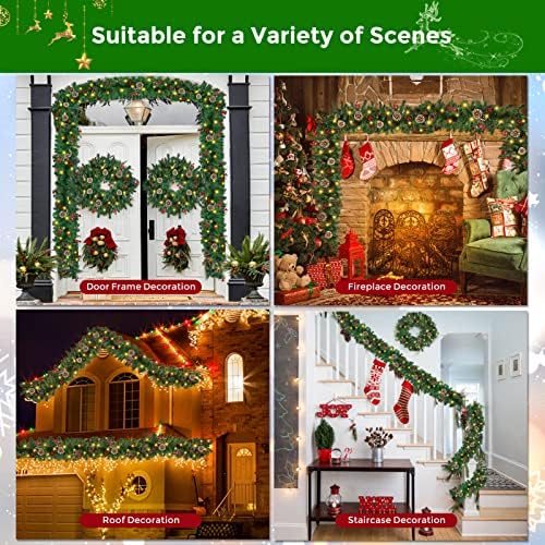 Christmas Garland, 12FT Prelit Christmas Garland with 100 LED Lights, Greenery Xmas Garland with 20 Pine Cones 90 Red Berry Christmas Decoration for Indoor Outdoor Home Mantel Fireplace - Image 5