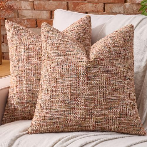 AmHoo Pack of 2 Chenille Textured Throw Pillow Cover, 500GSM Boho Farmhouse Decorative Couch Pillow Covers for Modern Home Decor Bed Sofa Living Room 20 x 20-Inch Baked Clay by AmHootextile